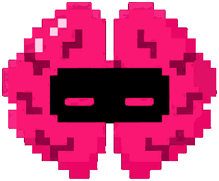 gMIND mascot: a pink pixel brain wearing a visor